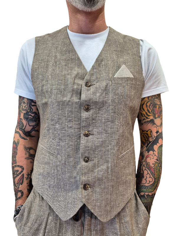 GILET MISTO LINO A RIGA BROWN - ALLEY DOCKS