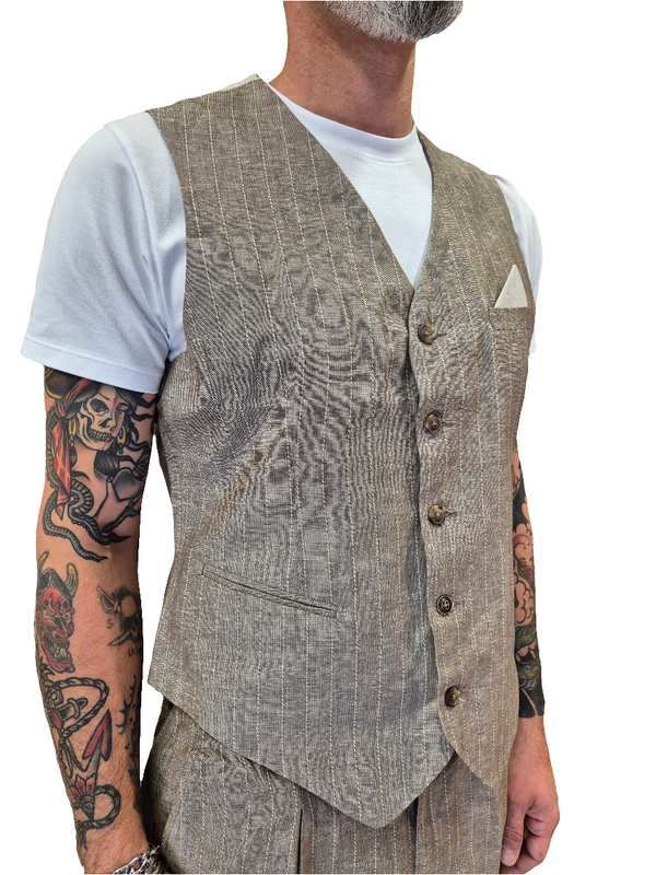 GILET MISTO LINO A RIGA BROWN - ALLEY DOCKS
