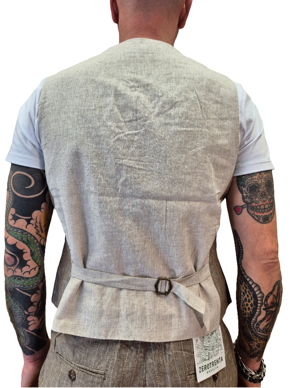 GILET MISTO LINO A RIGA BROWN - ALLEY DOCKS