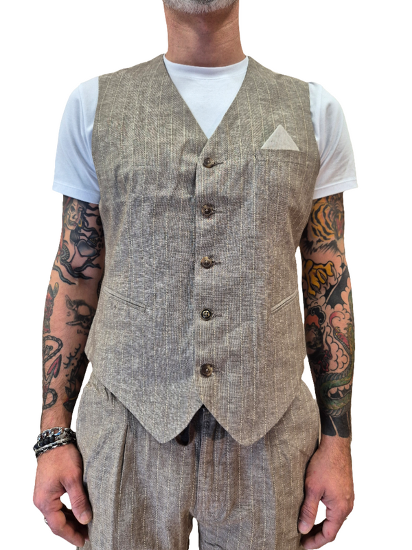 GILET MISTO LINO A RIGA BROWN - ALLEY DOCKS