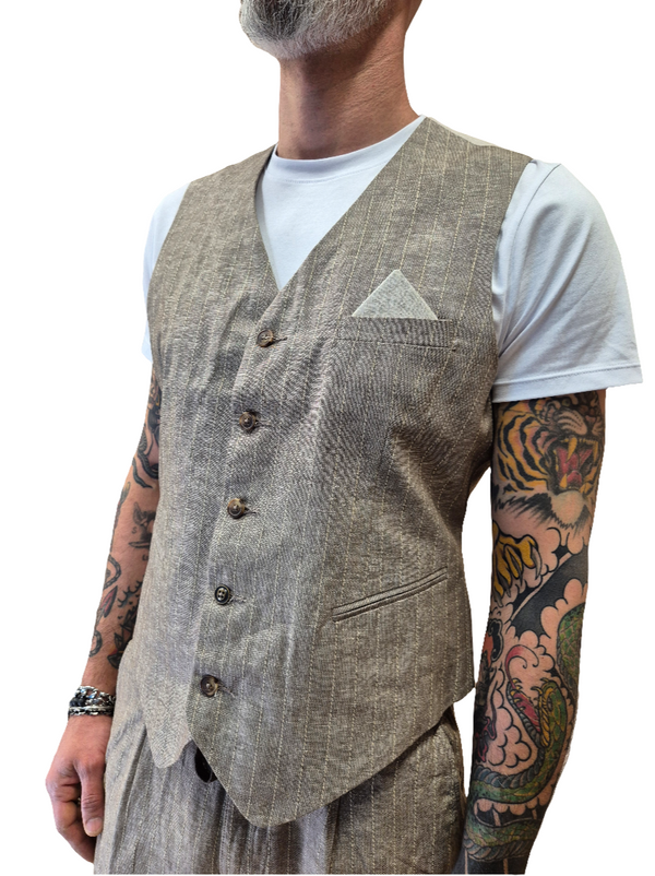 GILET MISTO LINO A RIGA BROWN - ALLEY DOCKS