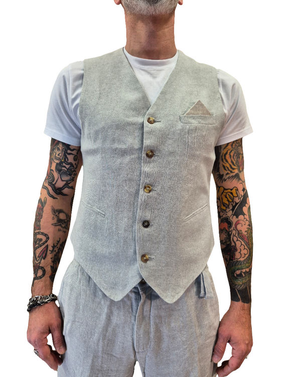 GILET MISTO LINO FANTASIA A SPINA DI PESCE - ALLEY DOCKS