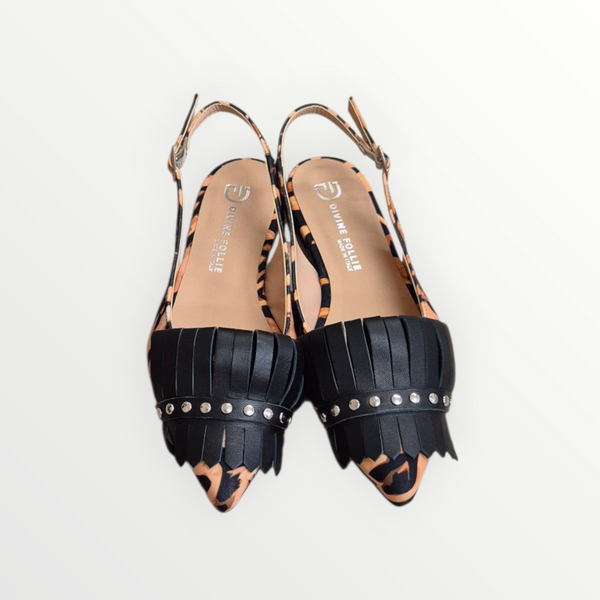 SLINGBACK BASSA IN TESSUTO ANIMALIER E FRANGIA IN PELLE - DIVINE FOLLIE