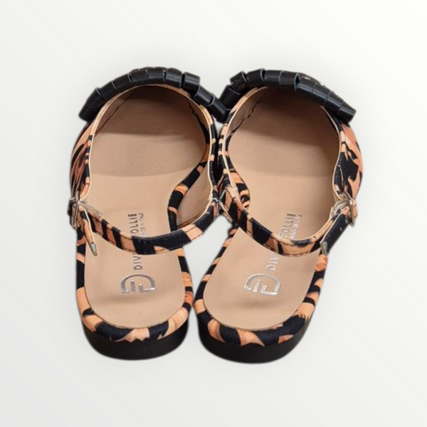 SLINGBACK BASSA IN TESSUTO ANIMALIER E FRANGIA IN PELLE - DIVINE FOLLIE