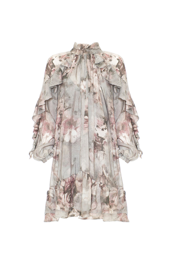ABITO CORTO CON ROUCHES FANTASIA FLOREALE - SO ALLURE
