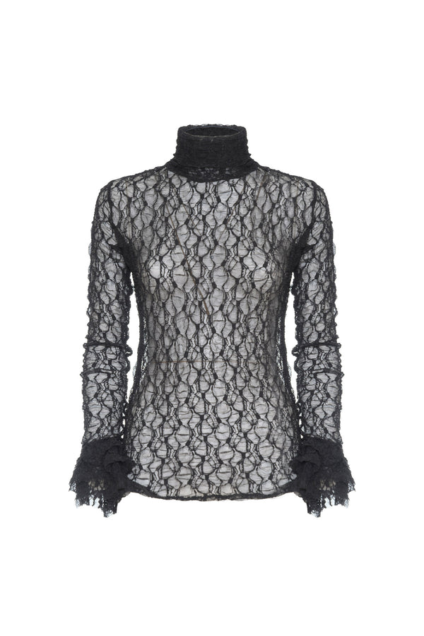 BLUSA A COLLO ALTO IN PIZZO - SO ALLURE