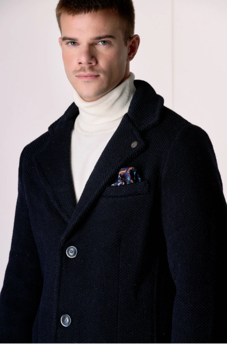 CAPPOTTO MONOPETTO CON FODERA INTERNA E POCHETTE IN TESSUTO - V2