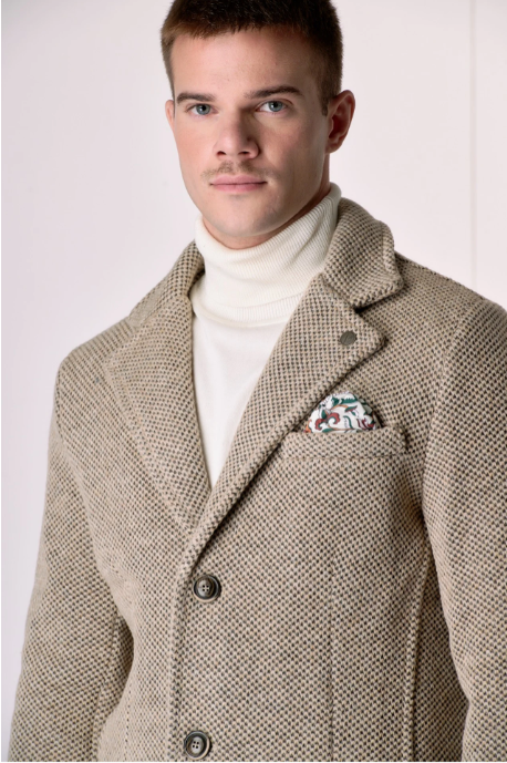 CAPPOTTO MONOPETTO CON FODERA INTERNA E POCHETTE IN TESSUTO - V2