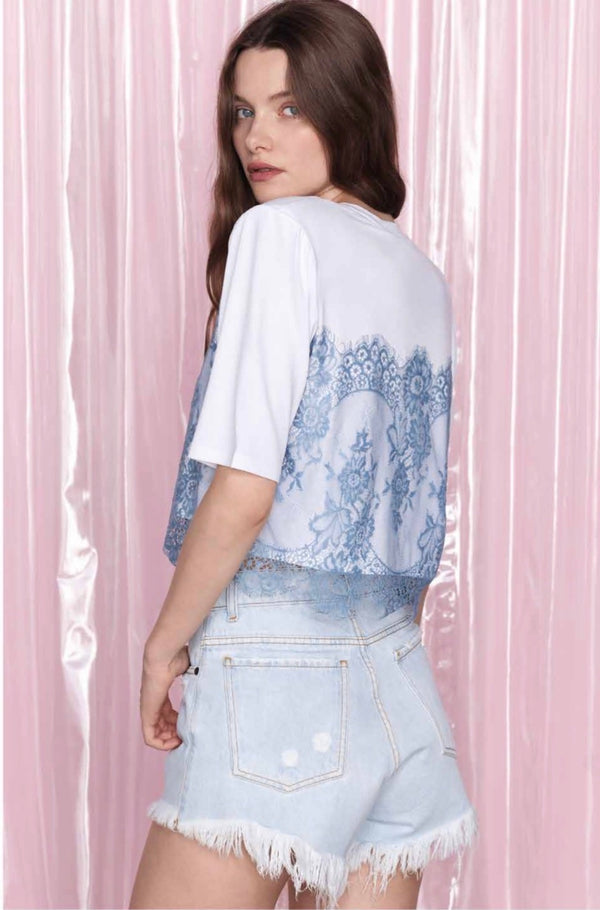 T-SHIRT CROP CON PIZZO - KOSTUMN1