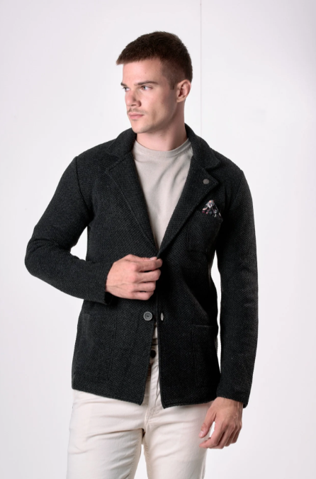 GIACCA MONOPETTO OCCHIO DI PERNICE CON POCHETTE IN TESSUTO - V2