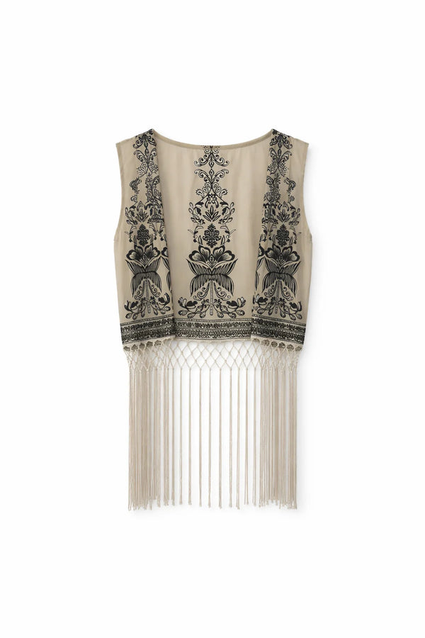 GILET APERTO CON FRANGE IN FANTASIA - PAHIESA