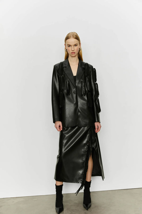BLAZER IN ECOPELLE CON NAPPINE FRANGE - ISABELLE BLANCHE