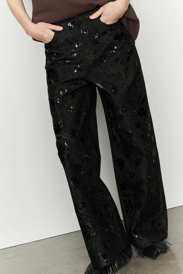 PANTALONI IN DENIM CON RICAMO SUL DAVANTI - ISABELLE BLANCHE