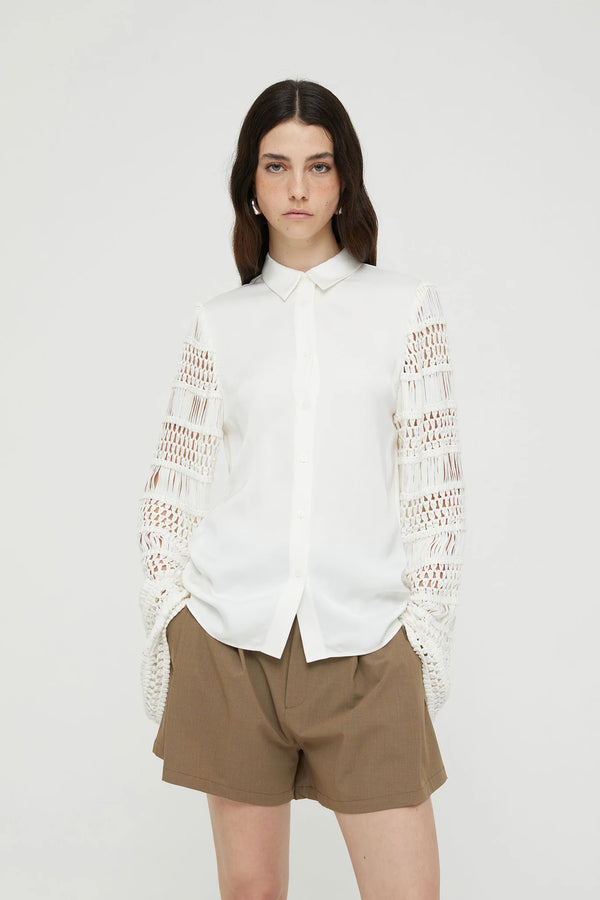 CAMICIA IN CREPE DI VISCOSA CON INSERTI MANICHE UNCINETTO - ISABELLE BLANCHE