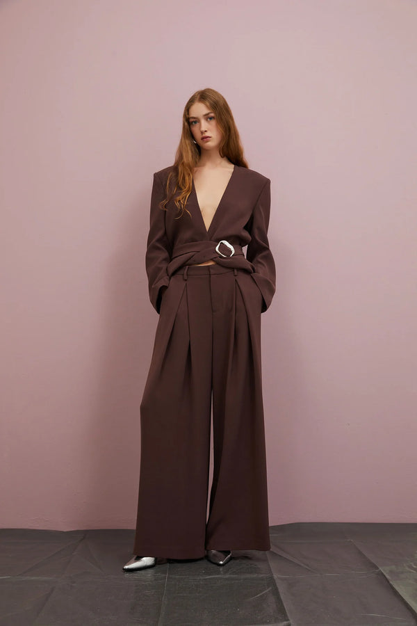 PANTALONI LARGHI CON PIEGHE IN CADY - ISABELLE BLANCHE
