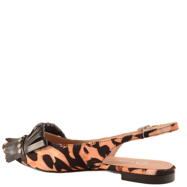 SLINGBACK BASSA IN TESSUTO ANIMALIER E FRANGIA IN PELLE - DIVINE FOLLIE