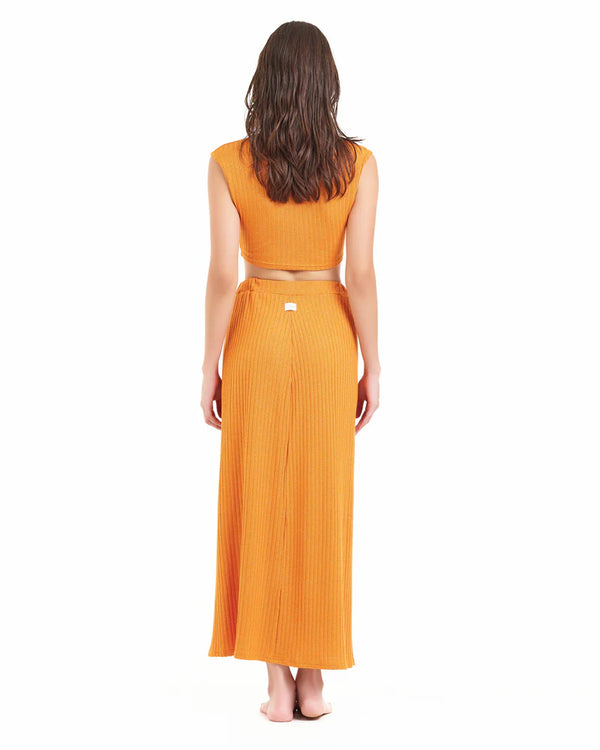 CROP TOP IN MAGLIA A COSTINE CON DETTAGLIO PALMA - COTAZUR