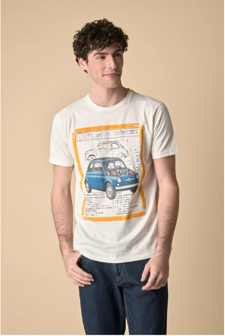 T-SHIRT STAMPA MACCHINA CON INSERTO E INTERNO COLLO IN TESSUTO - V2