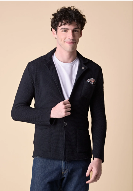 GIACCA MONOPETTO LINKS CON POCHETTE E INTERNO COLLO IN TESSUTO - V2