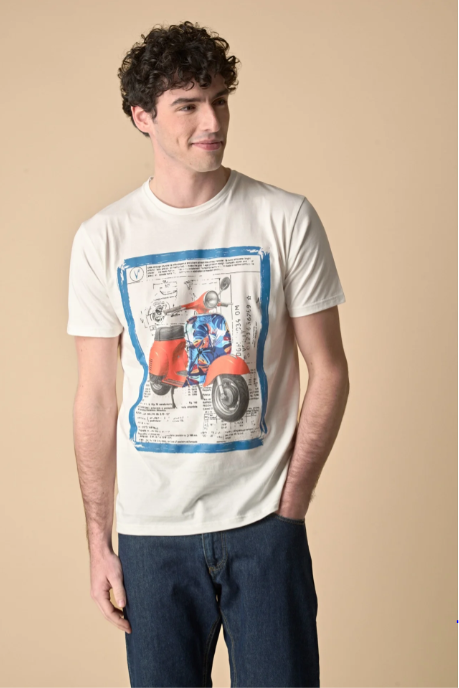 T-SHIRT PANNA STAMPA MOTO CON INSERTO E INTERNO COLLO IN TESSUTO - V2