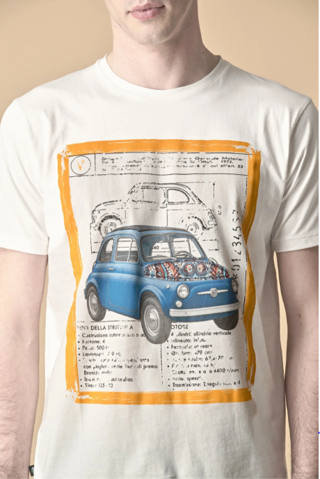 T-SHIRT STAMPA MACCHINA CON INSERTO E INTERNO COLLO IN TESSUTO - V2