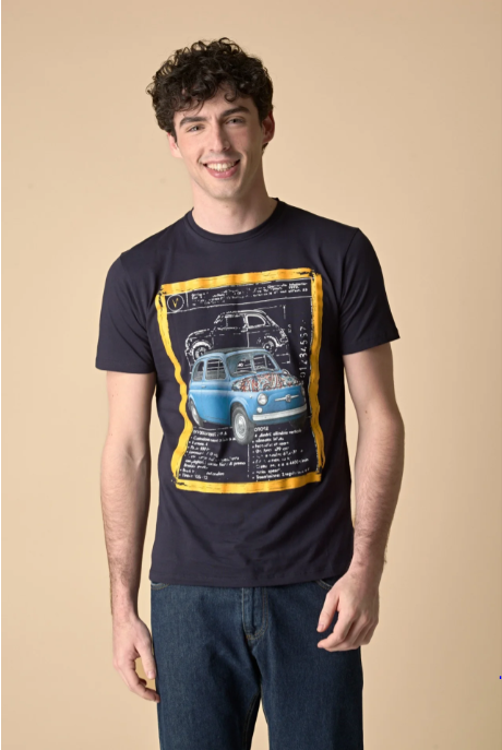 T-SHIRT STAMPA MACCHINA CON INSERTO E INTERNO COLLO IN TESSUTO - V2