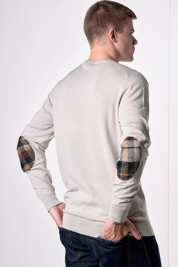 MAGLIONE GIROCOLLO IN VISCOSA CON TOPPE IN TESSUTO - V2