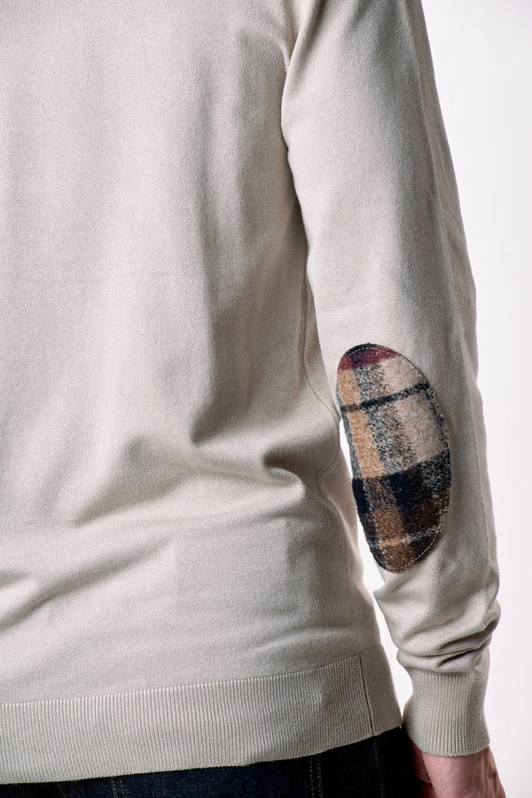 MAGLIONE GIROCOLLO IN VISCOSA CON TOPPE IN TESSUTO - V2