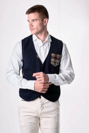 GILET MONOPETTO CON RETRO E TASCHINO IN TESSUTO - V2