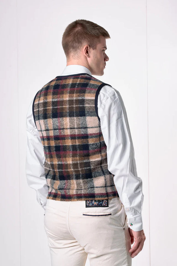 GILET MONOPETTO CON RETRO E TASCHINO IN TESSUTO - V2