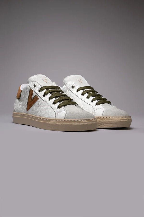SNEAKERS OLYMPIC V IN PELLE MARTELLATA CON INSERTO E RETRO BICOLOR - V2