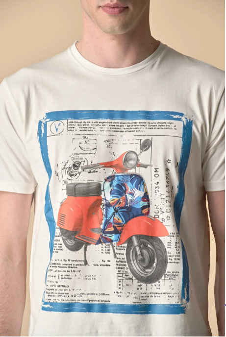 T-SHIRT PANNA STAMPA MOTO CON INSERTO E INTERNO COLLO IN TESSUTO - V2