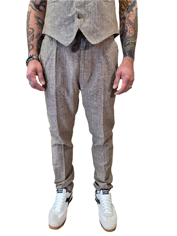 PANTALONE MISTO LINO A RIGA BROWN  - ALLEY DOCKS