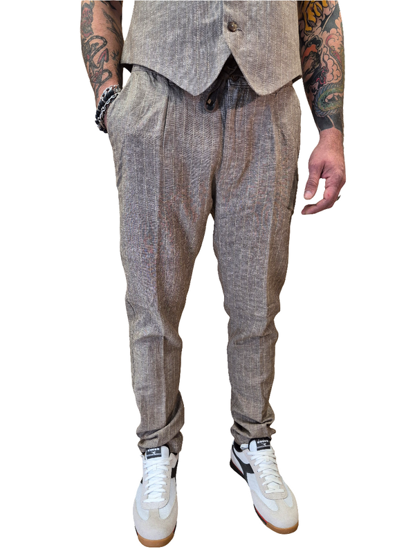 PANTALONE MISTO LINO A RIGA BROWN  - ALLEY DOCKS