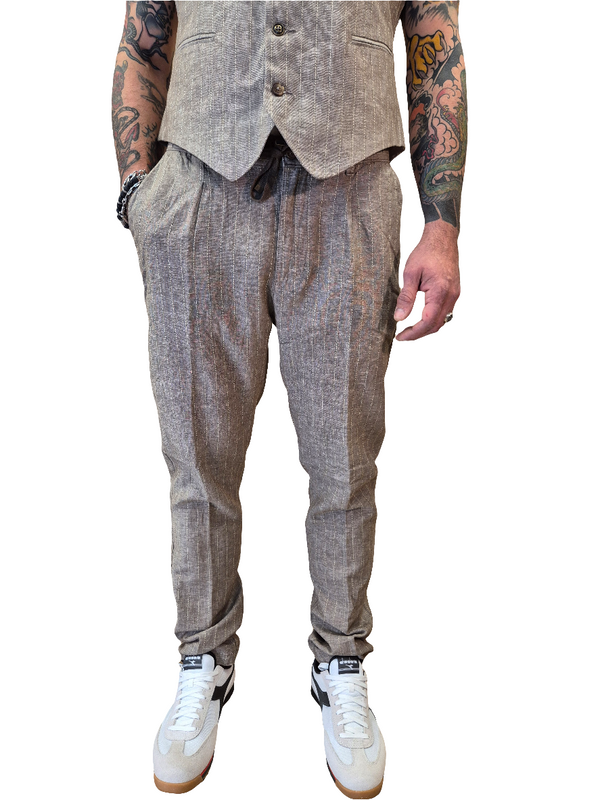 PANTALONE MISTO LINO A RIGA BROWN  - ALLEY DOCKS