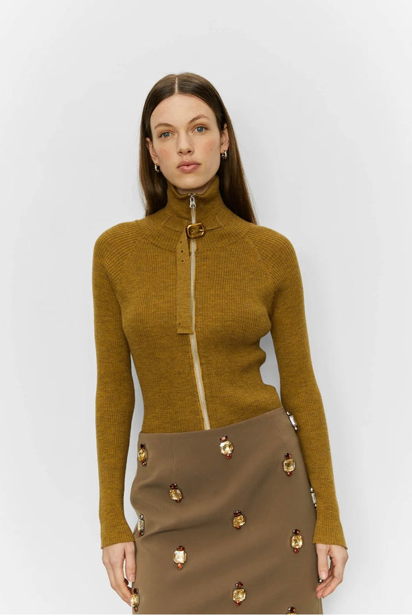 MAGLIA A COSTINE CON ZIP E CINGHIA AL COLLO - ISABELLE BLANCHE
