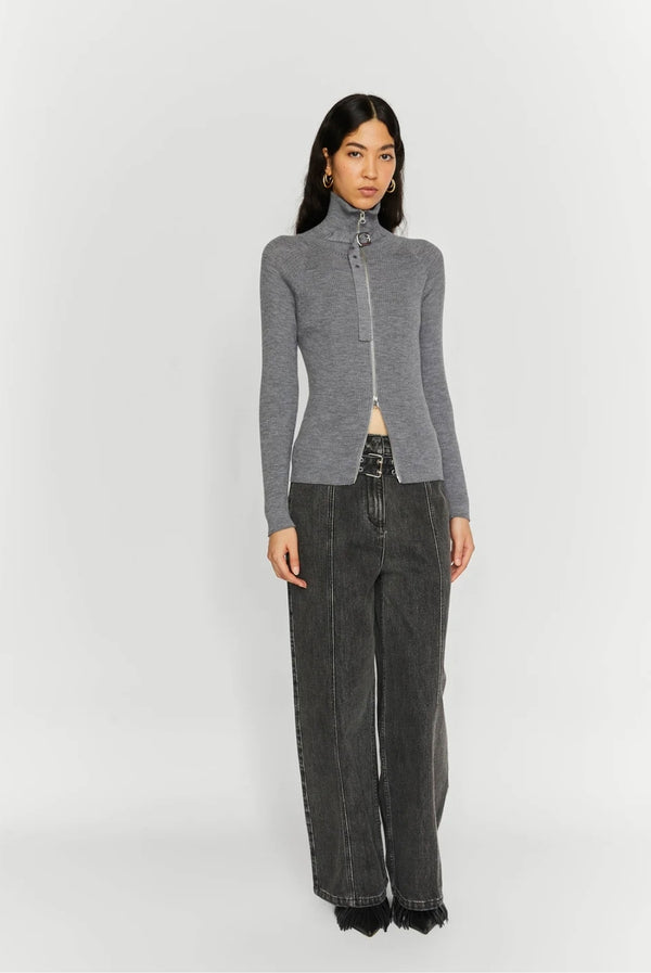 MAGLIA A COSTINE CON ZIP E CINGHIA AL COLLO - ISABELLE BLANCHE