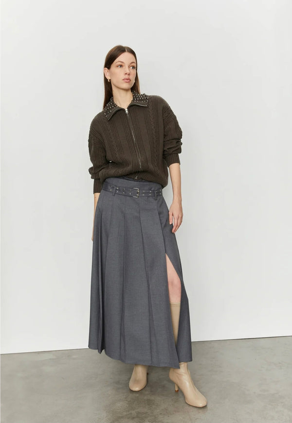 MAGLIA CON ZIP E RICAMO SUL COLLO - ISABELLE BLANCHE