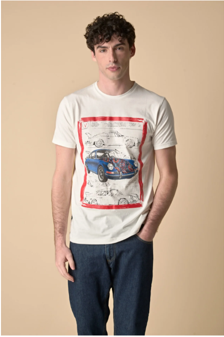T-SHIRT PANNA STAMPA SUPERCAR CON INSERTO E INTERNO COLLO IN TESSUTO - V2